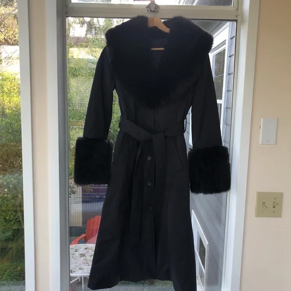 & Other Stories Faux Fur Trim Wrap Coat